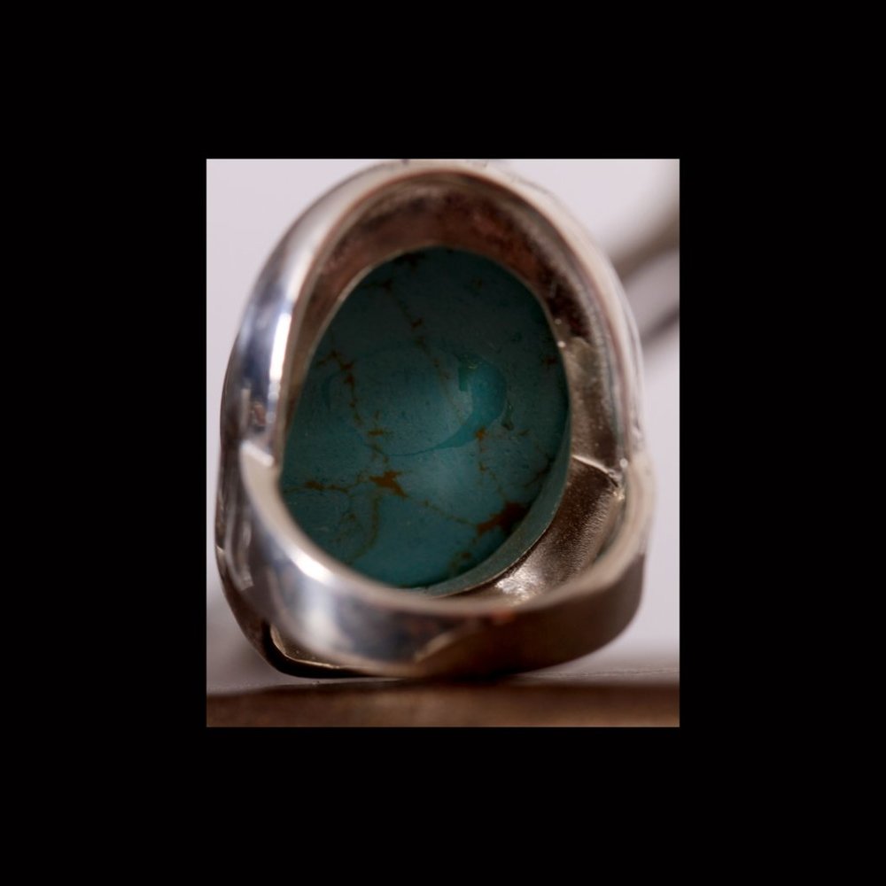 A Vintage Turquoise 925 Oval Ring - Picture 6 of 9